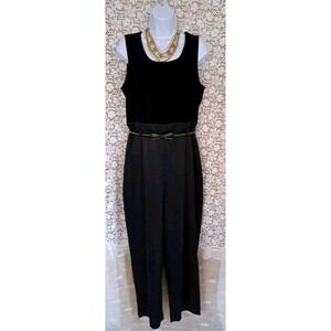 John Roberts Jumpsuit Size 12 Black Velvet Top Satin Bottom Back Zip w/Belt